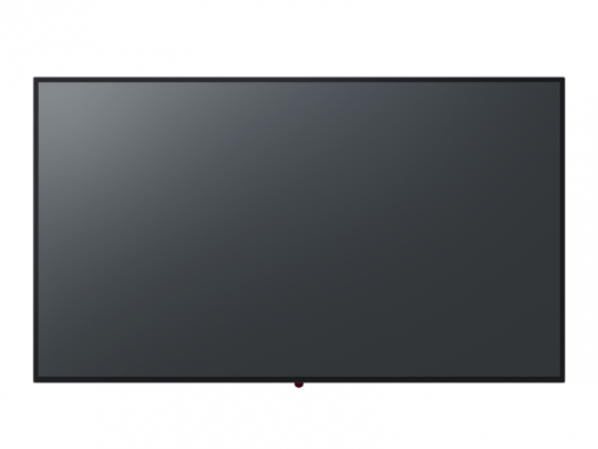 Large flat-screen TV with black frame, shown from the front against a white background. The television screen is turned off, reflecting a subtle highlight in the upper left corner.
