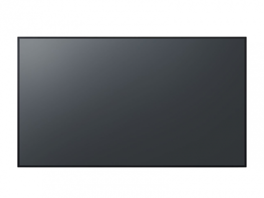 Large flat-screen TV with a slim black bezel, turned off and showing a blank, dark reflective display; set against a plain white background.