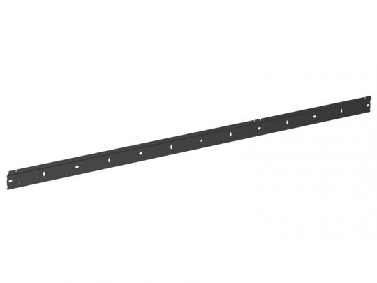 Black metal mounting bar with evenly spaced round holes, shown on a white background. This long, narrow support bracket is ideal for shelving, wall mounting, or industrial hardware installation.
