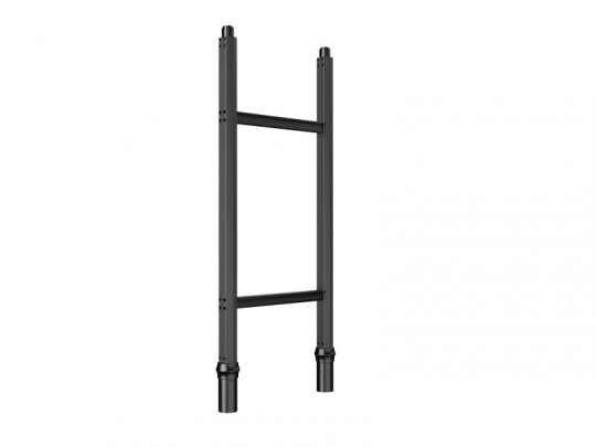 Unilumin Stacking - URMIII 2.6 MK2 Pro Stacking Frame for rent, featuring a sleek black metal two-rung ladder design with cylindrical connectors on each end, displayed against a clean white background. LED display stacking frame ideal for secure event setups.