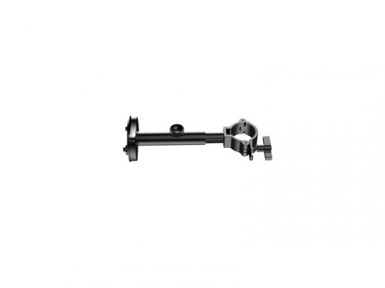 Black Unilumin Stacking – URMIII 2.6 MK2 Pro frame connector rent, featuring an adjustable clamp at one end and a round base at the other, shown on a white background; ideal for securely connecting and supporting LED display panels.