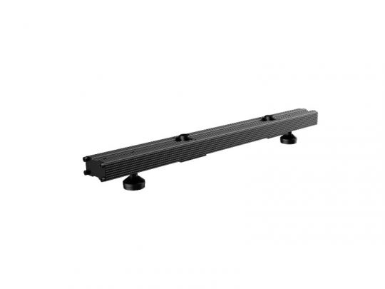 Unilumin Stacking URMIII 2.6 MK2 Pro foot rent mounting component—a black rectangular ribbed metal bar with two round, adjustable feet beneath—shown on a white background, designed for secure hardware installation.