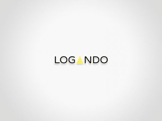Logo for LOGANDO, featuring the brand name in bold black letters on a white background. The letter A is creatively replaced with a yellow beehive shape made of horizontal lines, symbolizing innovation and referencing the Unilumin Stacking - URMIII stacking ballast support rental concept.