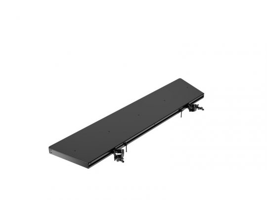 Unilumin Stacking - URMIII 2.6 MK2 Pro Stacking Platform, a sturdy rectangular black metal unit featuring two adjustable mounting brackets underneath, displayed on a white background and available for rental.