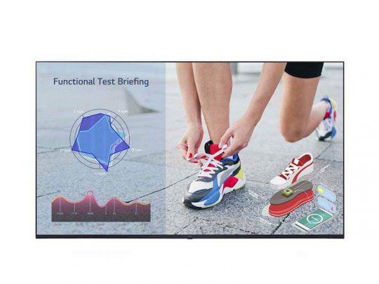 A person ties the laces of a colorful sneaker, with charts labeled Functional Test Briefing on the left and digital illustrations of sneakers and wearable tech components on the right—showcasing modern sneaker technology integration.