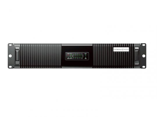 Import Placeholder for 83380: Black rack-mounted audio amplifier with a vented front panel, central digital display, LED indicator lights, and side brackets for easy equipment rack installation.