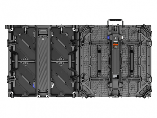 Two Unilumin URMIII 2.6 MK2 Pro Flex XS LED Wand Modul hard cases are shown side by side, one open and one closed; both cases have reinforced corners, secure latches, sturdy handles, and a geometric patterned surface for enhanced durability in heavy-duty environments.