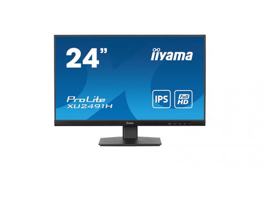 24-inch iiyama ProLite XU2491H computer monitor with slim bezels, shown from the front displaying the text 24, iiyama, ProLite XU2491H, IPS, Full HD on its screen.