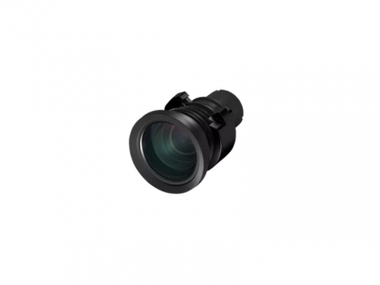 Close-up of Import placeholder for 78416, a black camera lens featuring a wide, clear glass front element, shown on a plain white background. The lens has visible focus and zoom rings with textured grips.