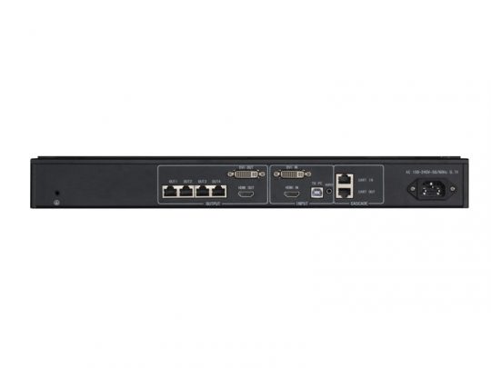 Rear view of NovaStar MCTRL660 rental LED Controller displaying labeled HDMI, DVI, USB, Ethernet network ports, and power input on a black rectangular panel.