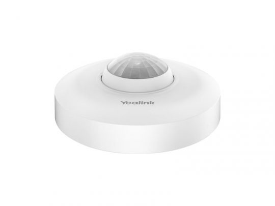 Yealink Room Sensor (Neuware) kaufen - Weißes, rundes Gerät mit kuppelförmigem Zentrum, abgebildet vor weißem Hintergrund. Das Sensorgehäuse ist modern und schlicht gestaltet.