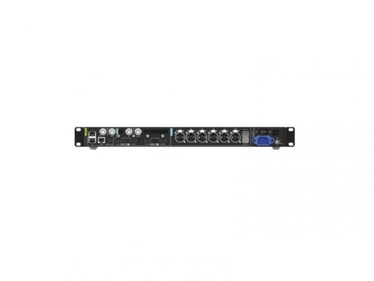 Rückseite des NovaStar MX20 All-In-One LED-Controllers als Neuware; zeigt mehrere Ethernet-Ports, Stromanschluss, zwei USB-Ports, Status-LEDs und weitere Anschlüsse übersichtlich in einer Reihe - ideal zum Kaufen oder Mieten für professionelle LED-Steuerung.