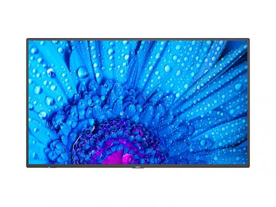 Sony Bravia 4K Ultra HD Fernseher mit flachem Bildschirm, zeigt großformatig eine detailreiche blaue Blume mit Wassertropfen und violettem Zentrum vor weißem Hintergrund. Perfekt für gestochen scharfe, farbintensive TV-Bilder.