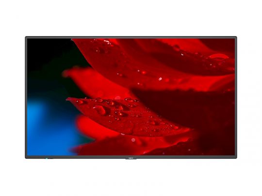 Moderner Flachbildfernseher zeigt ein gestochen scharfes Bild mit leuchtend roten Blütenblättern und Wassertropfen vor unscharfem blau-schwarzem Hintergrund - perfekte Farbdarstellung und brillante Bildqualität, ideal für Samsung Smart TV Produktpräsentation.